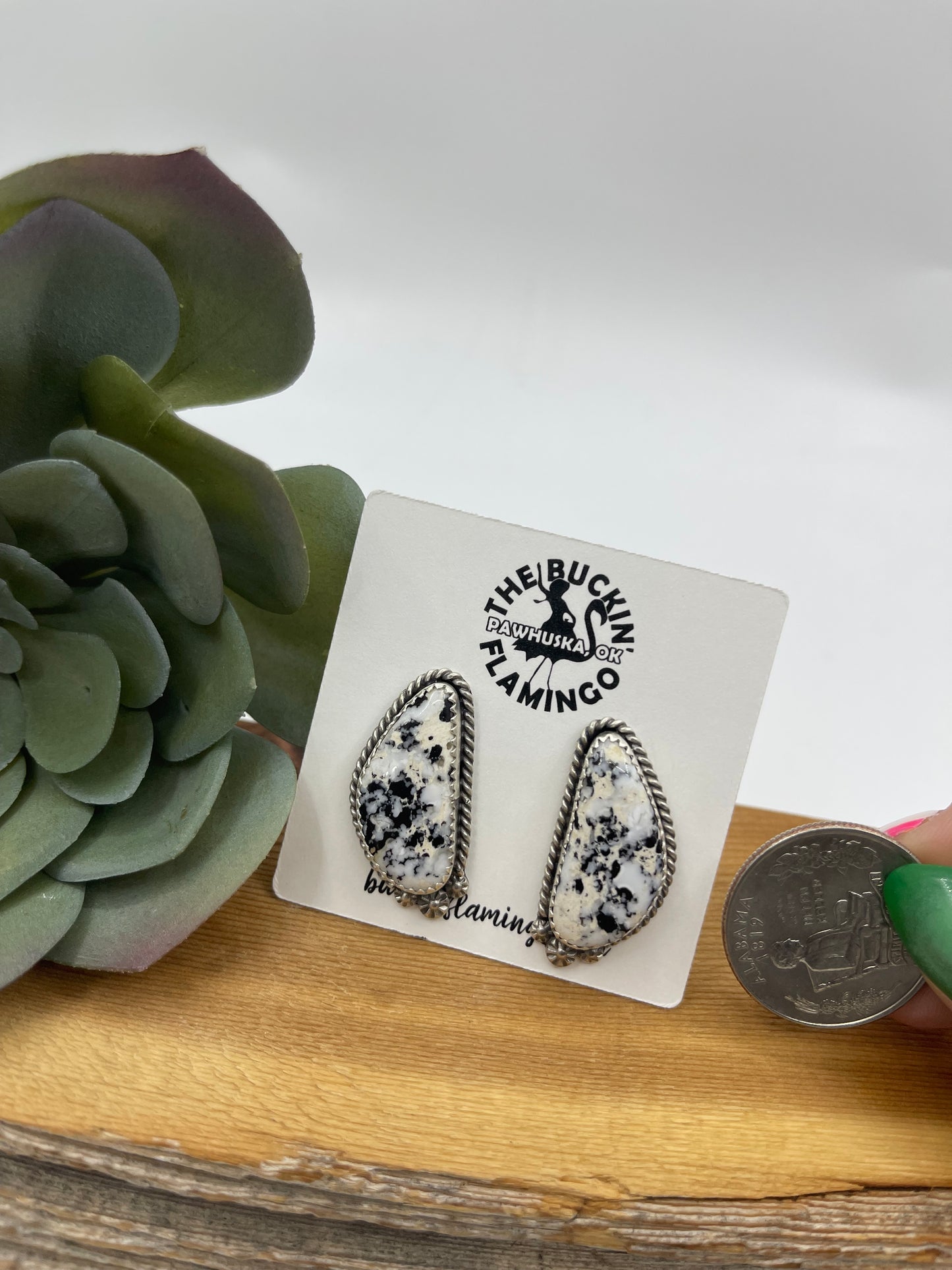 White Buffalo Post Earrings by Virginia Becenti, Navajo