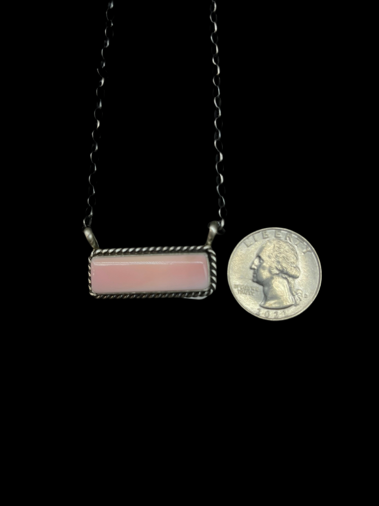 16" Pink Conch Shell Bar Necklace by Alfred Martinez, Navajo