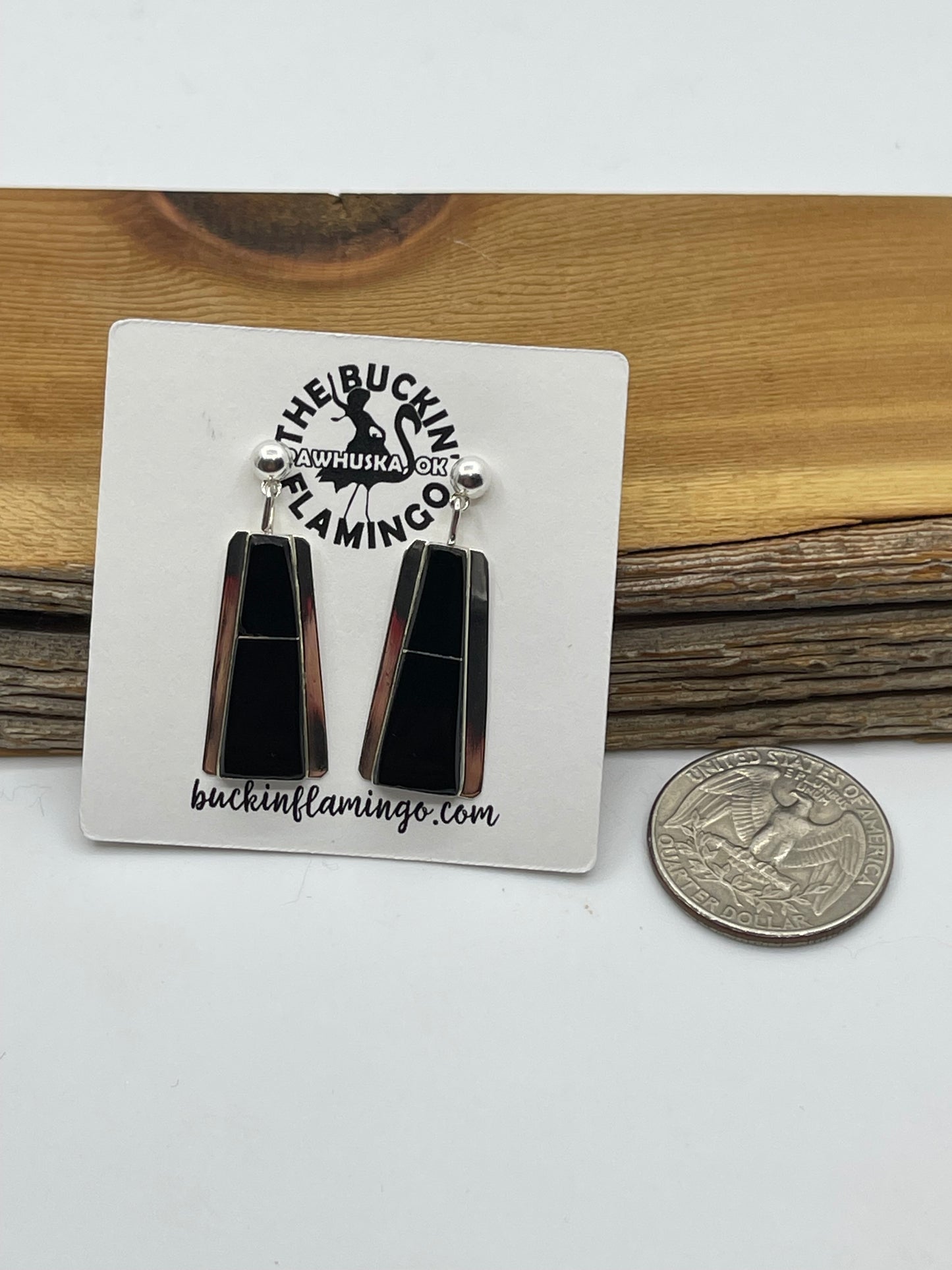 Black Onyx Inlay Post Dangle Earrings by Brenda Pete, Navajo