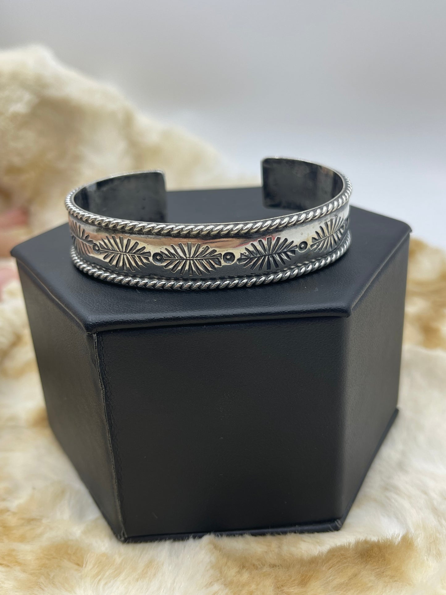 6.75" - 8" Stamped Silver Cuff by James Bahe, Navajo