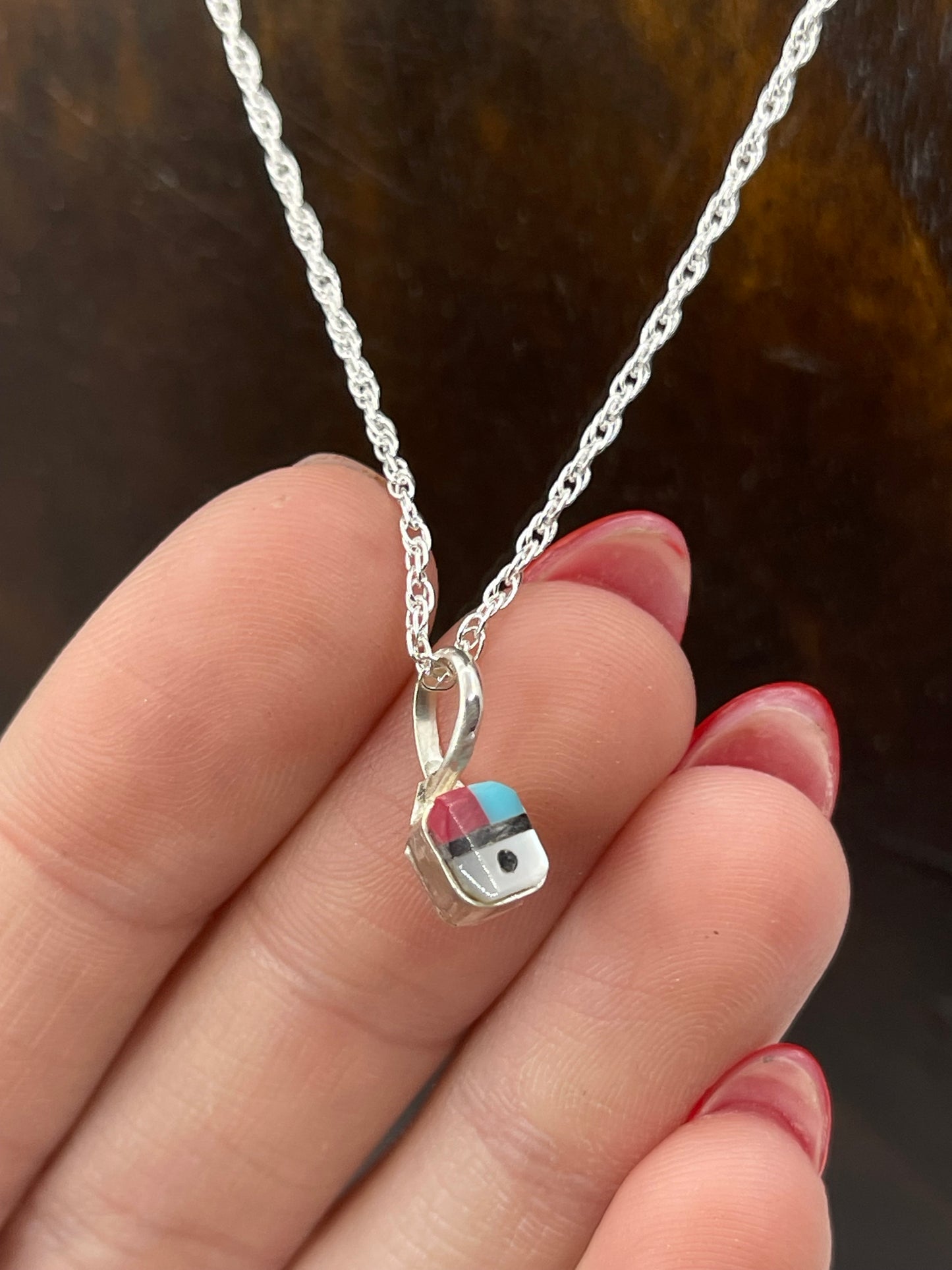 LOT 13 5/31 16" Tiny Square Zuni Sunface Necklace by Devoria Bowekaty, Zuni
