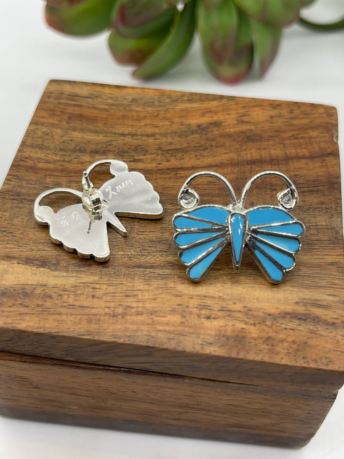 Inlay Turquoise Butterfly Earrings by Emma Edaakie, Zuni