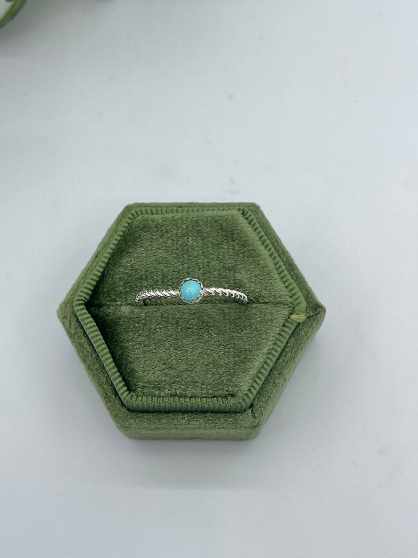 7.0 Twisted Wire Ring with Dainty Sleeping Beauty Turquoise Stone