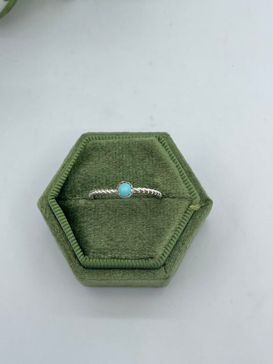 7.0 Twisted Wire Ring with Dainty Sleeping Beauty Turquoise Stone