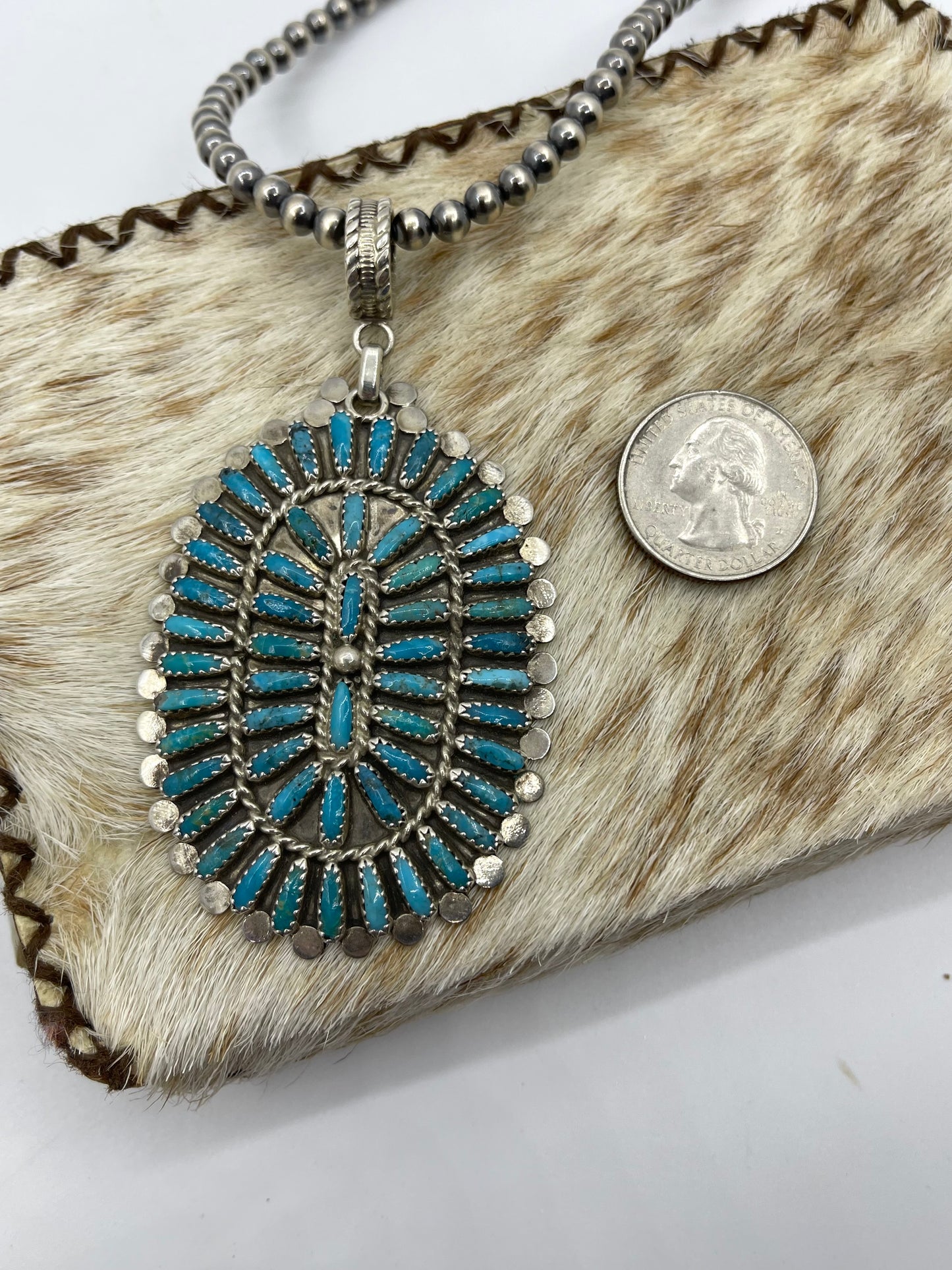 18" 5mm Navajo Pearls with a Turquoise Cluster Pendant by Louise ByJoe, Navajo