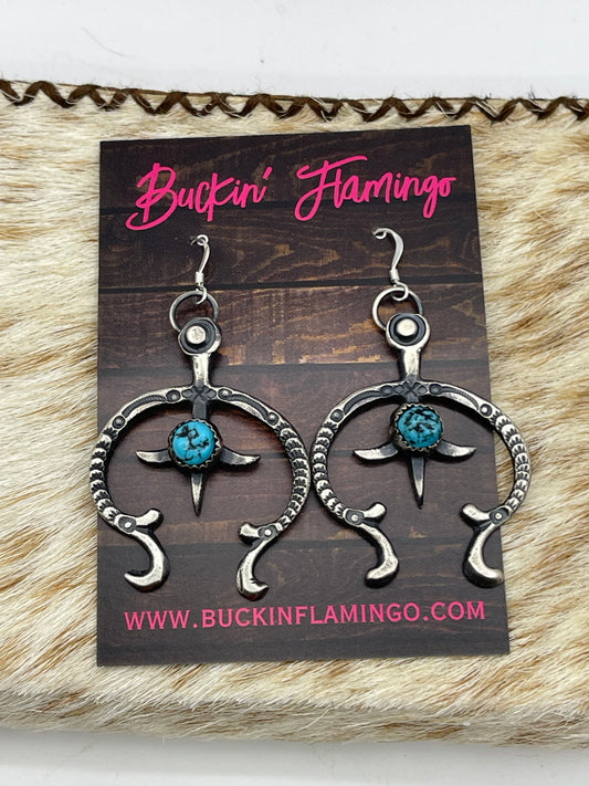 Tufa Cast Naja Turquoise Dangle Earrings by Eva and Linberg Billah, Navajo
