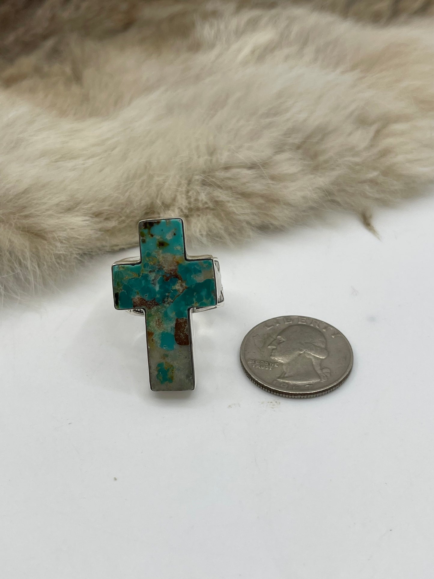 Adjustable 7.0-11.0 Turquoise Cross Ring