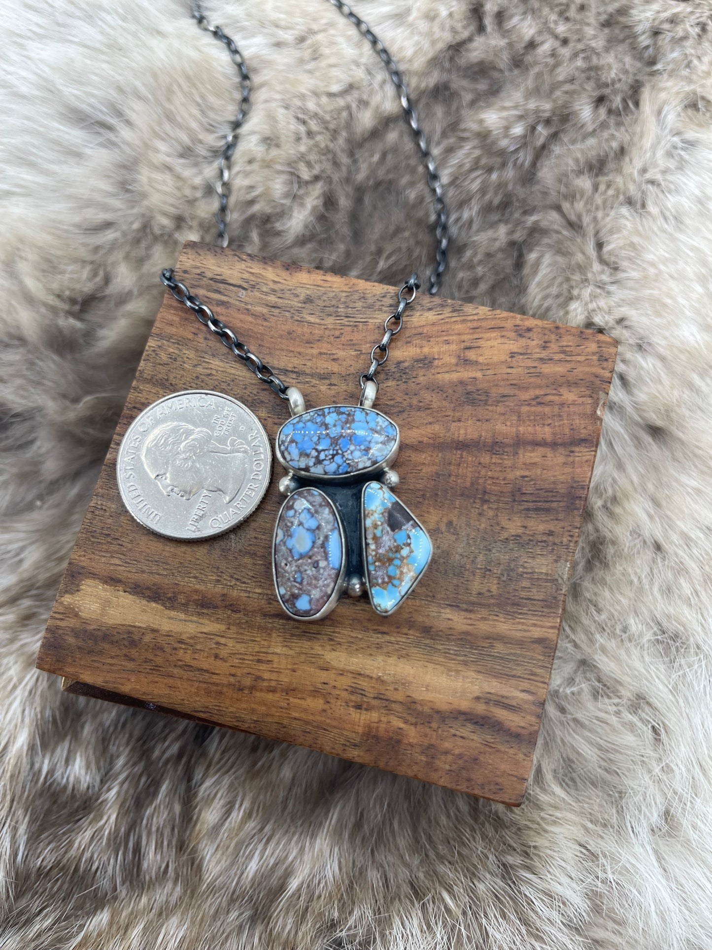 16" 3 Stone Golden Hills Turquoise Necklace by Augustine Largo, Navajo