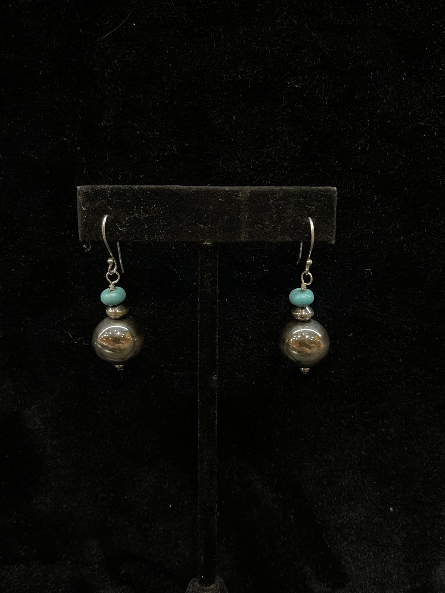 14mm Navajo Pearls and Turquoise Dangle Earrings