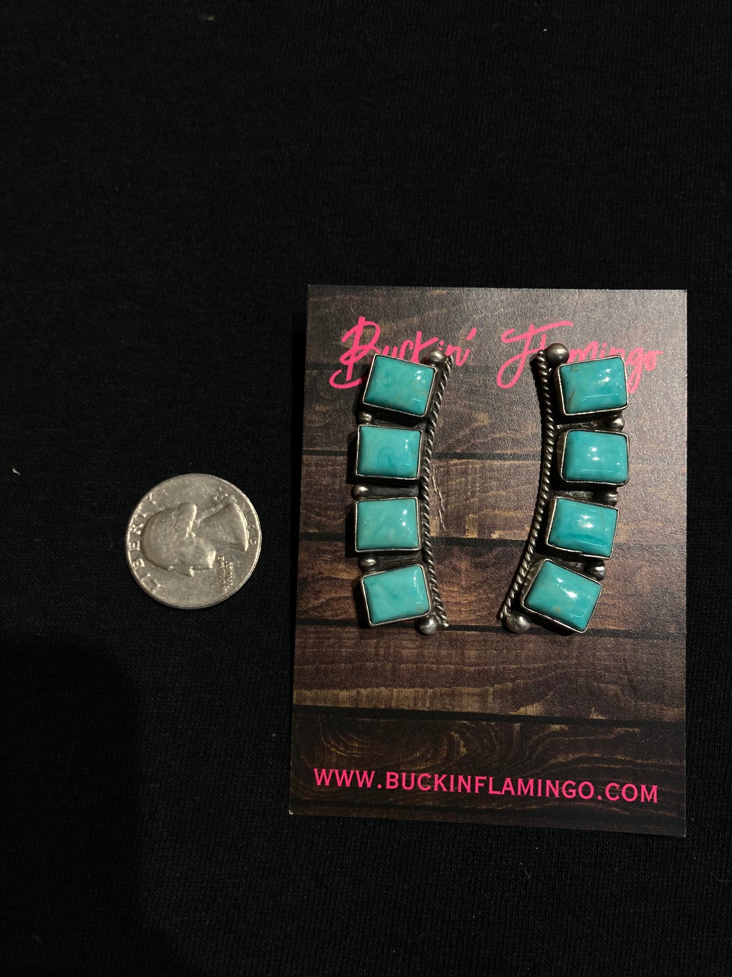 4 Stone Long Turquoise Post Earrings by Elouise Kee, Navajo