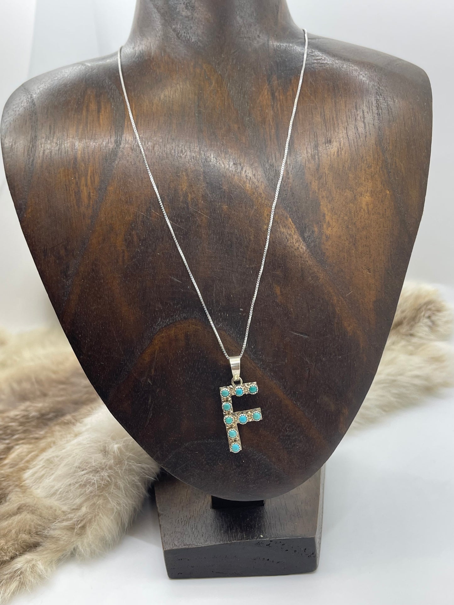 18" Turquoise Letter "F" Necklace by Scott Skeets, Navajo