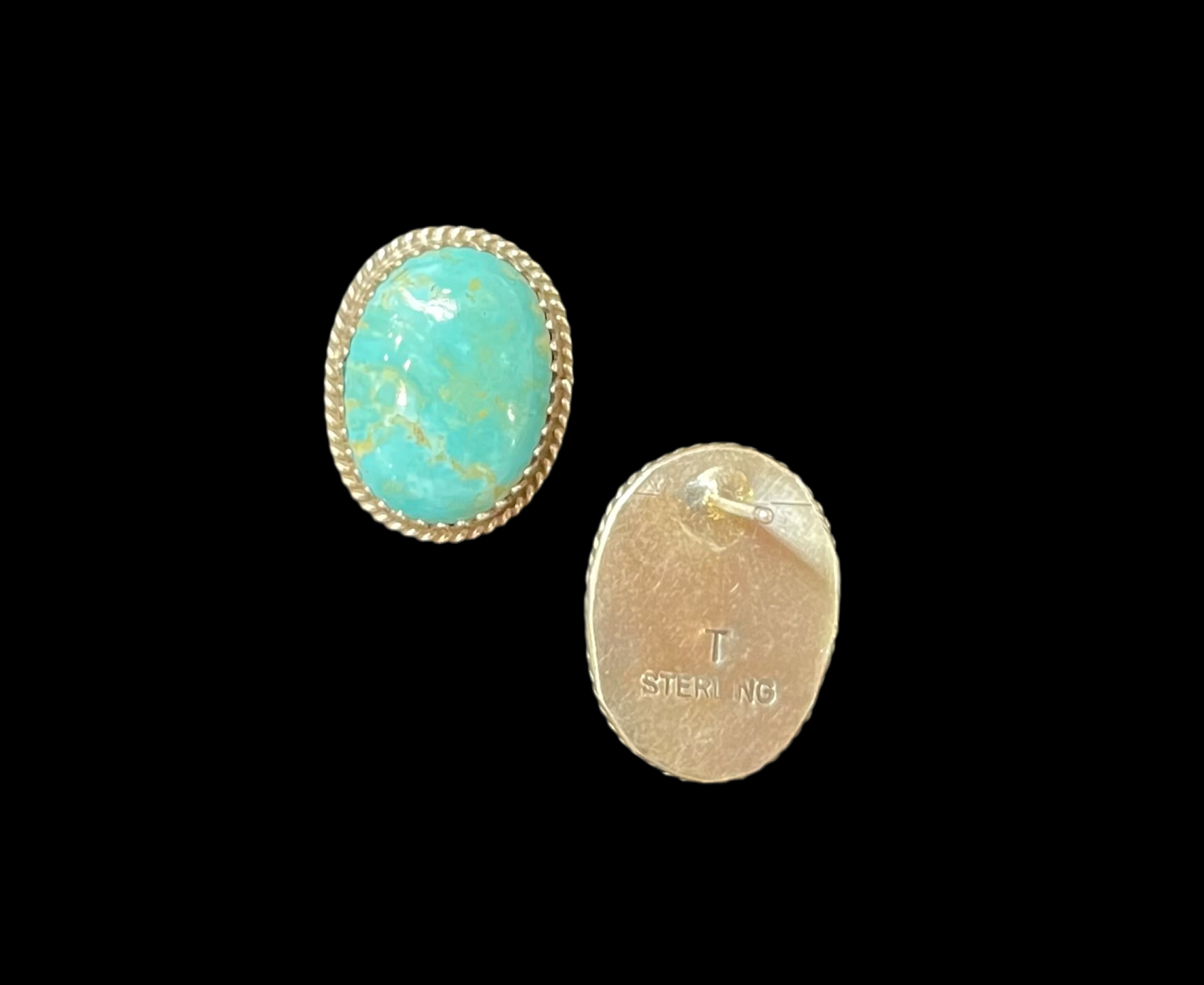 Oval Kingman Turquoise Post Earrings by Theresa Smith, Navajo