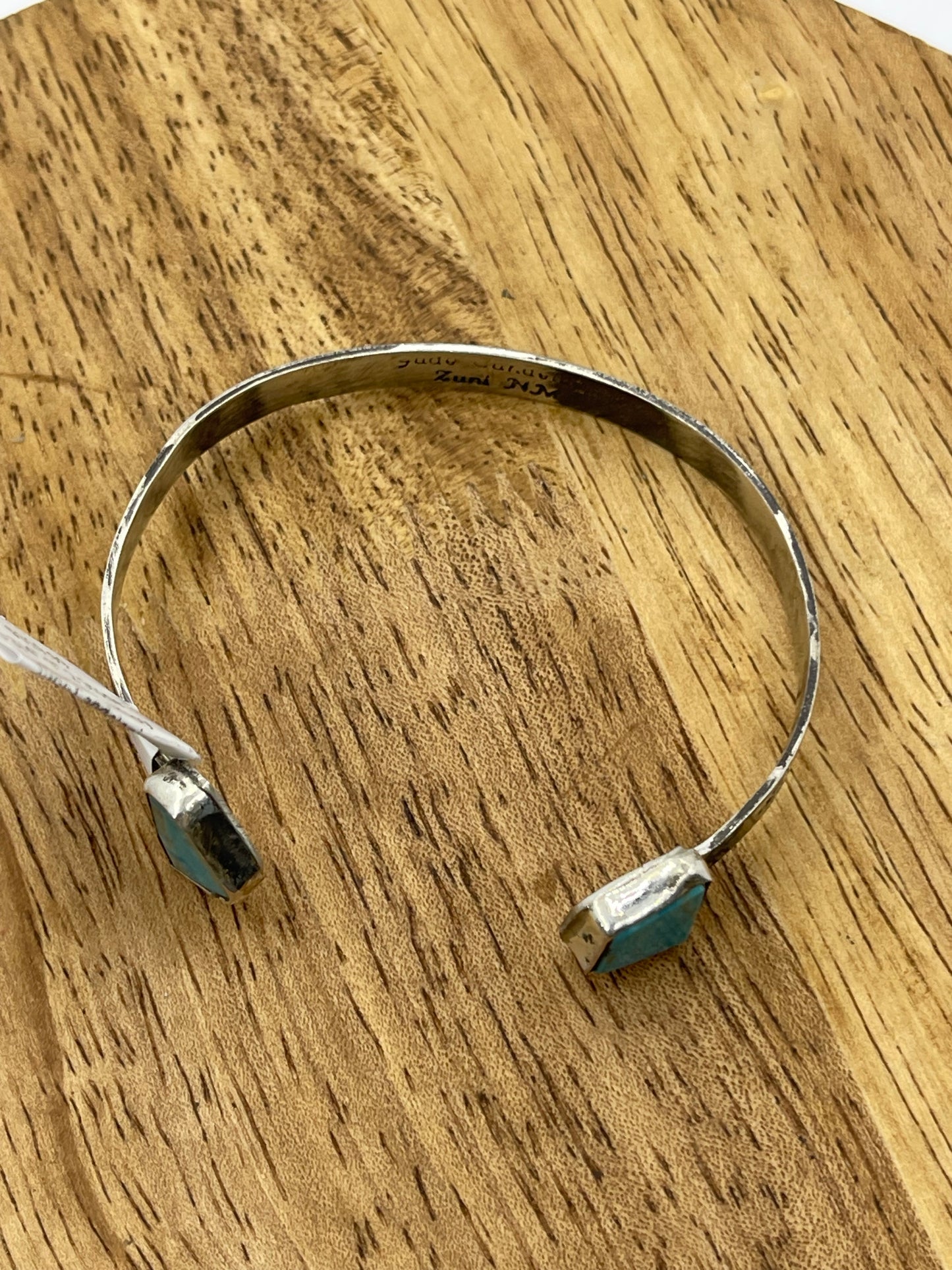 5 3/4"-7" 2 Stone Turquoise Cuff by Jude Candelonia, Zuni