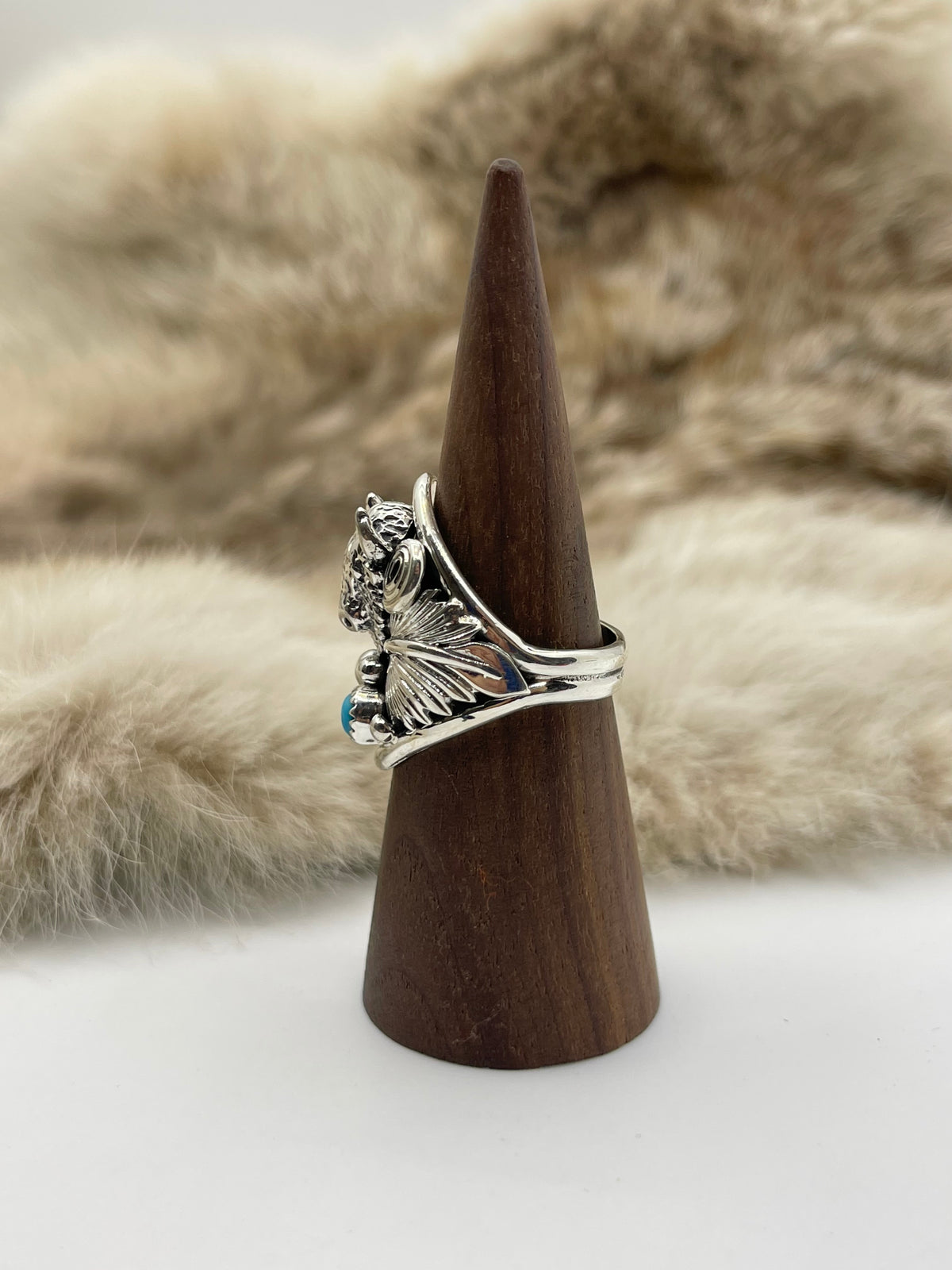 10.0 Buffalo Ring with Turquoise by Darrell Morgan, Navajo