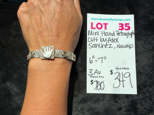 LOT 35 8/9 Mini Hand Petroglyph Cuff by Alex Sanchez, Navajo 6"-7"