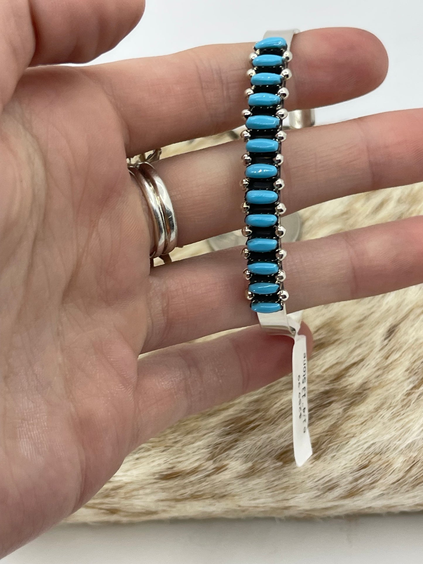 6 1/4" 13 Stone Turquoise Cuff by Victor Martza, Zuni