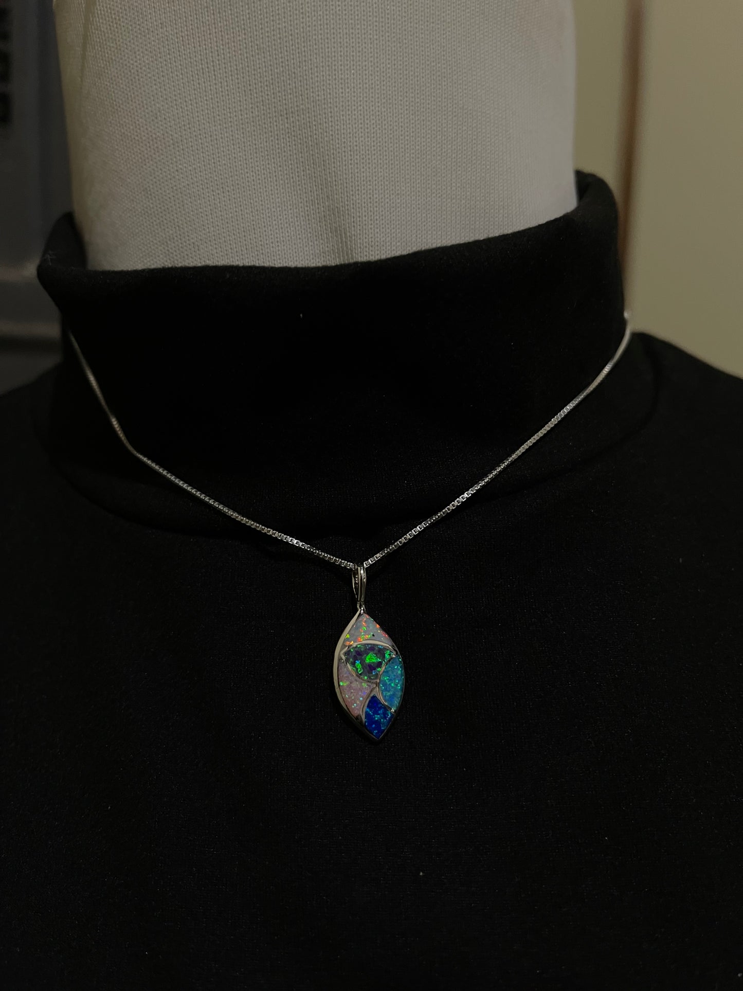 15" Opal Fish Scale Inlay Necklace by Delorna Lahi, Zuni