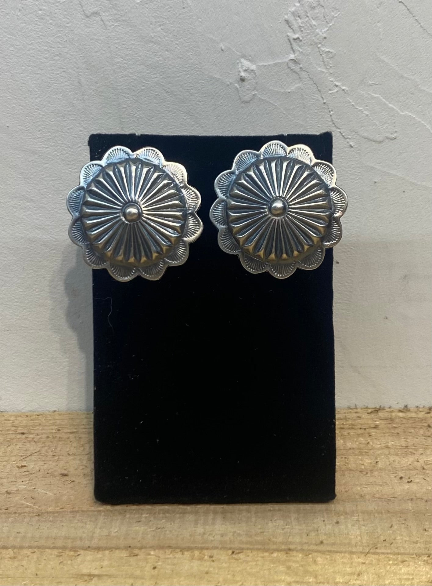Hand Stamped Sterling Silver Concho Earrings by Rita Daye
