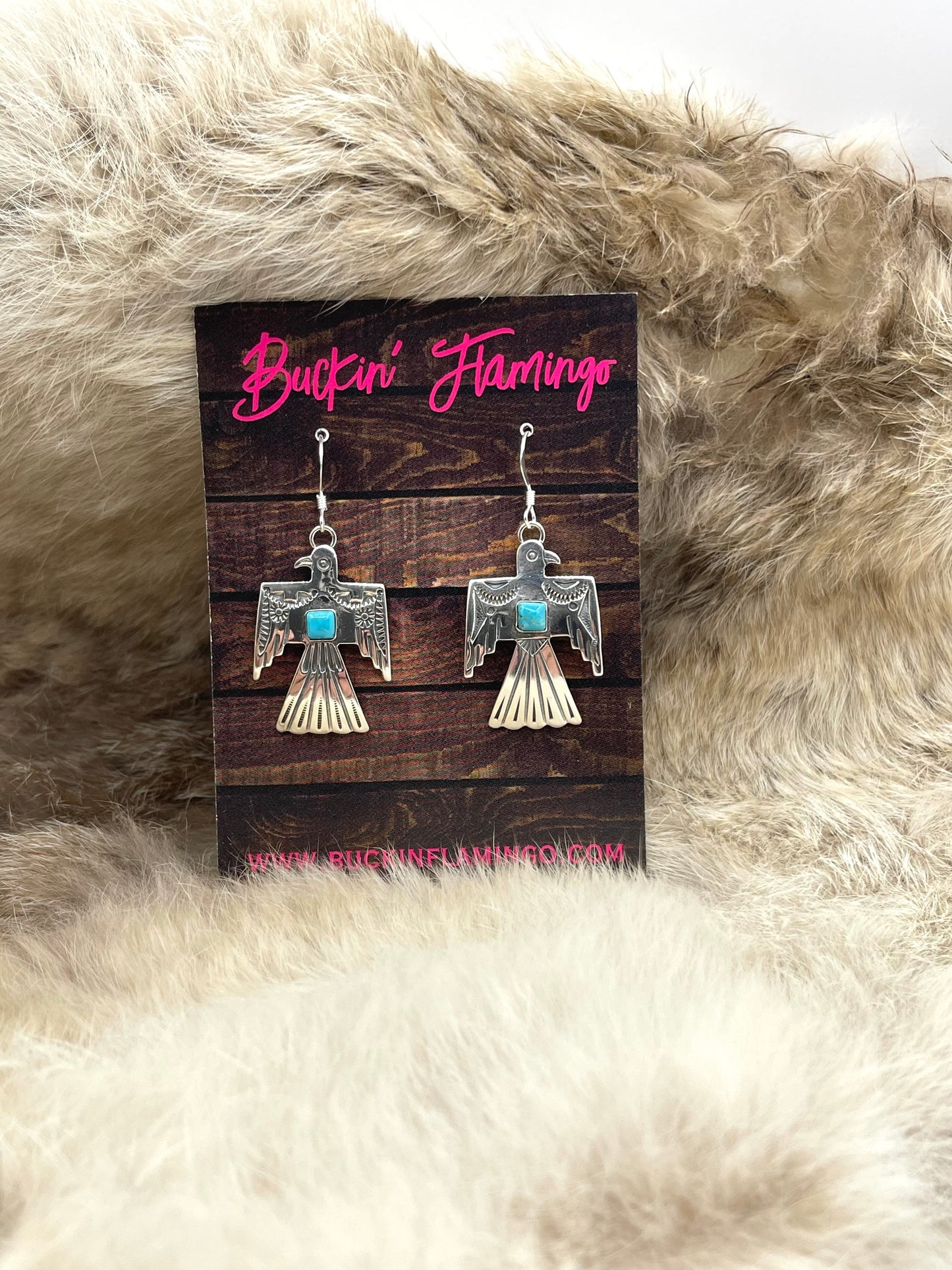 LOT 47 7/5 Thunderbird Dangle Earrings With Turquoise by Jeremy Delgarito, Navajo