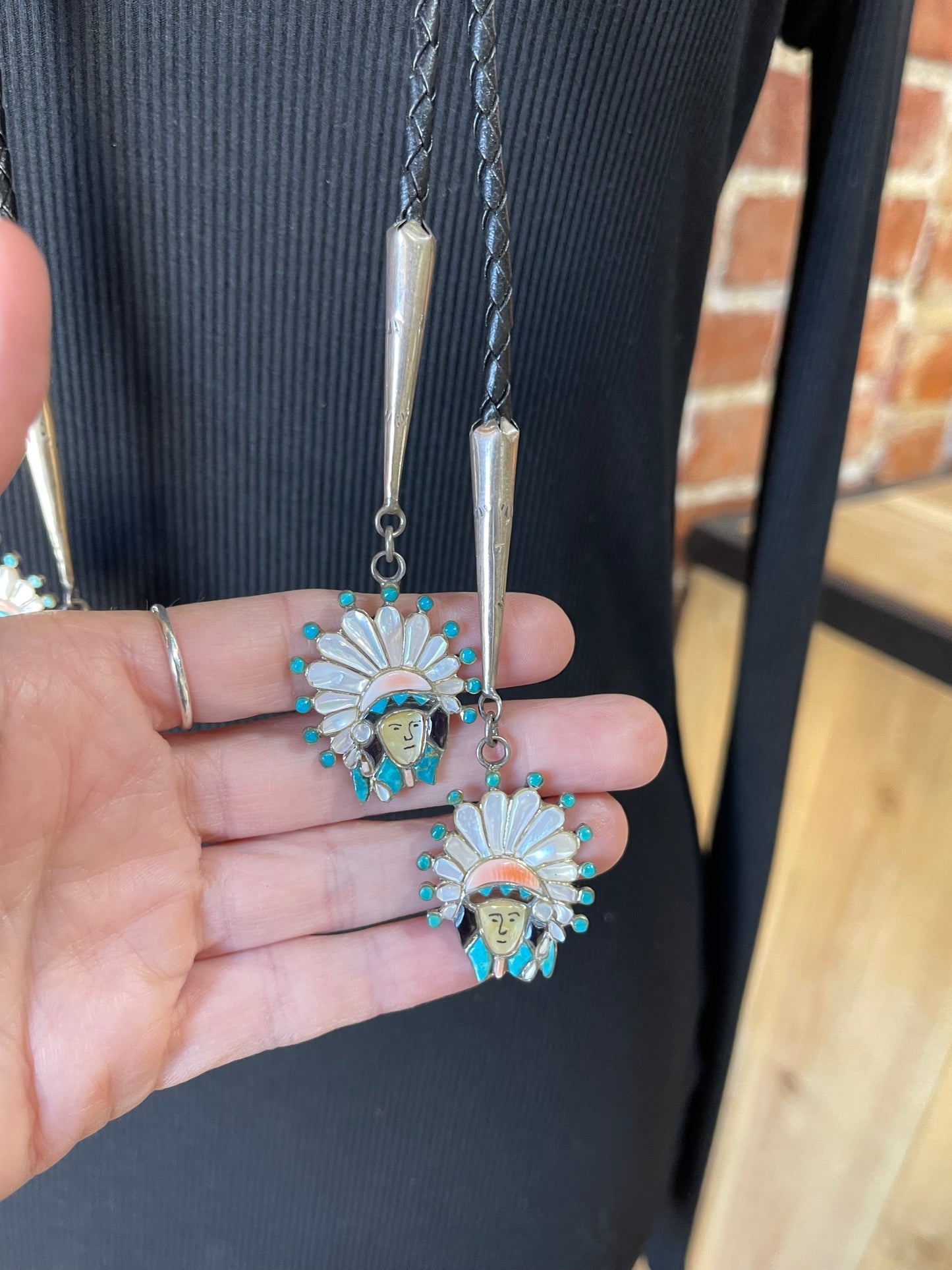 Vintage Inlay Bolo Tie Set of Two