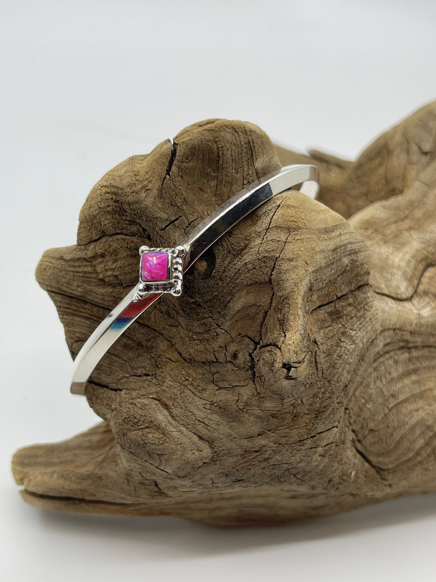 5 3/4"-7 1/4" Hot Pink Opal Triangle Wire Cuff by Gabriel Belin, Navajo