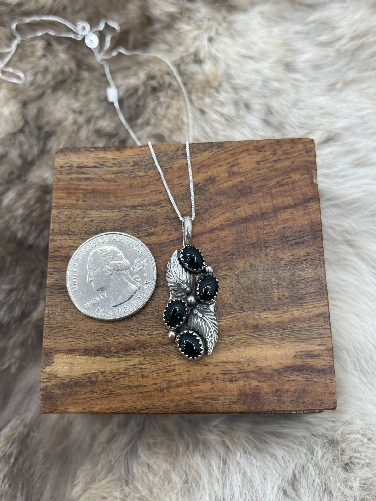 4 Stone Black Onyx Pendant on 18" Chain by Annie Spencer, Navajo