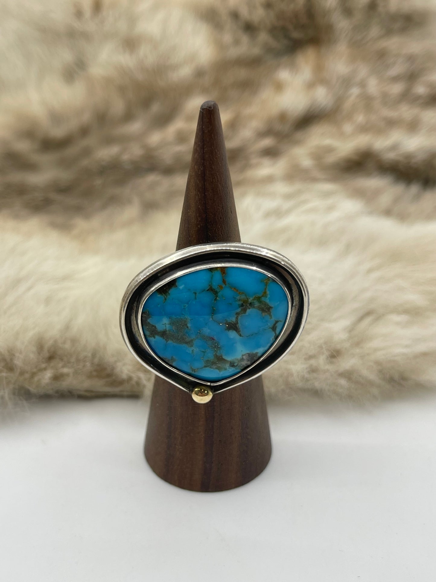 Bad Bronc Adjustable (Up To 10.0) Ring with Arizona Turquoise & 14k Gold Ball by Bad Bronc