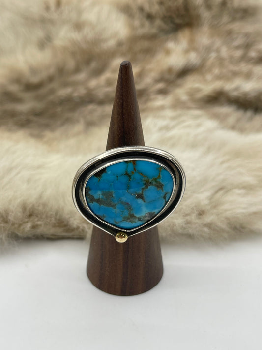 Bad Bronc Adjustable (Up To 10.0) Ring with Arizona Turquoise & 14k Gold Ball by Bad Bronc