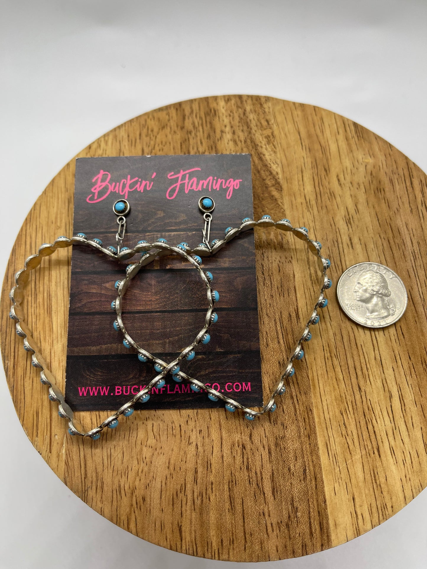 Sleeping Beauty Turquoise Big Heart earrings by Zuni artist