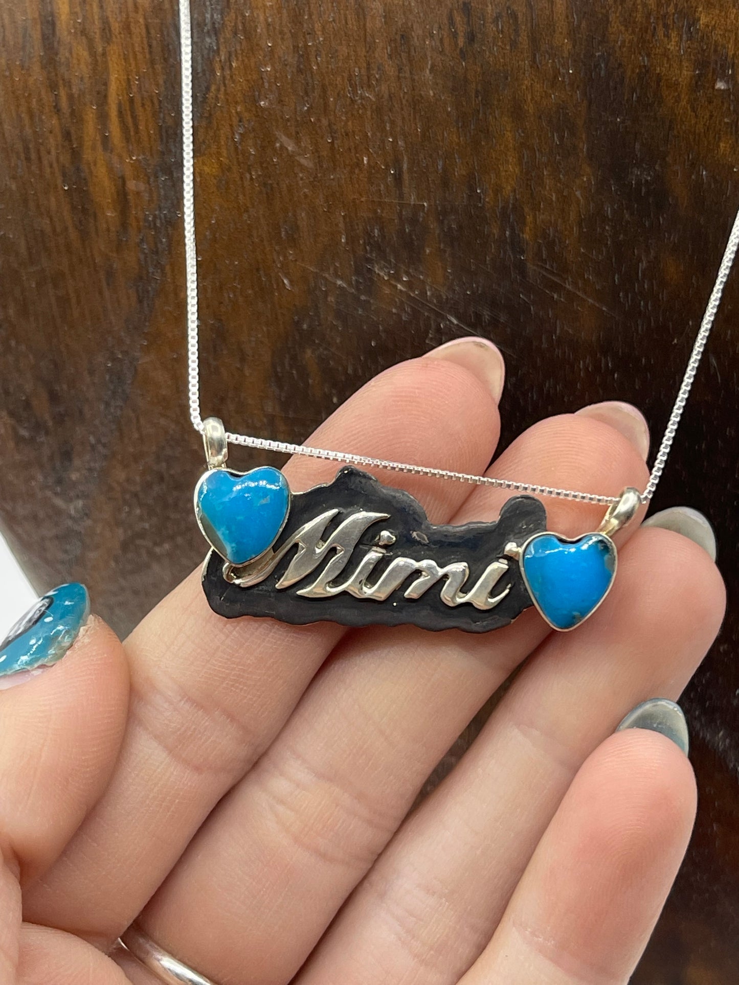 16" Turquoise Heart "MIMI" Necklace by Myra Benally, Navajo