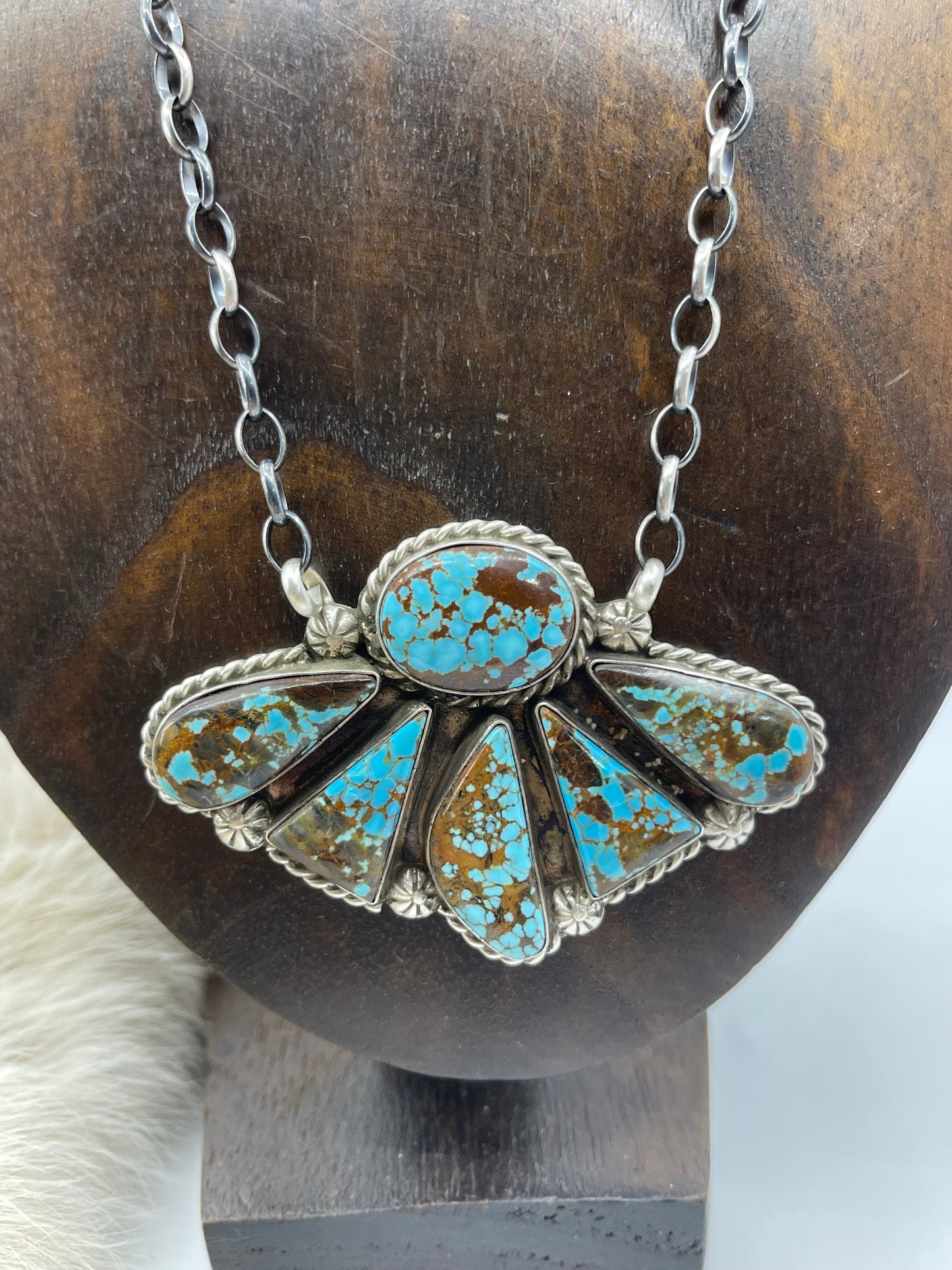 19" #8 Turquoise Half Cluster Necklace by Augustine Largo, Navajo