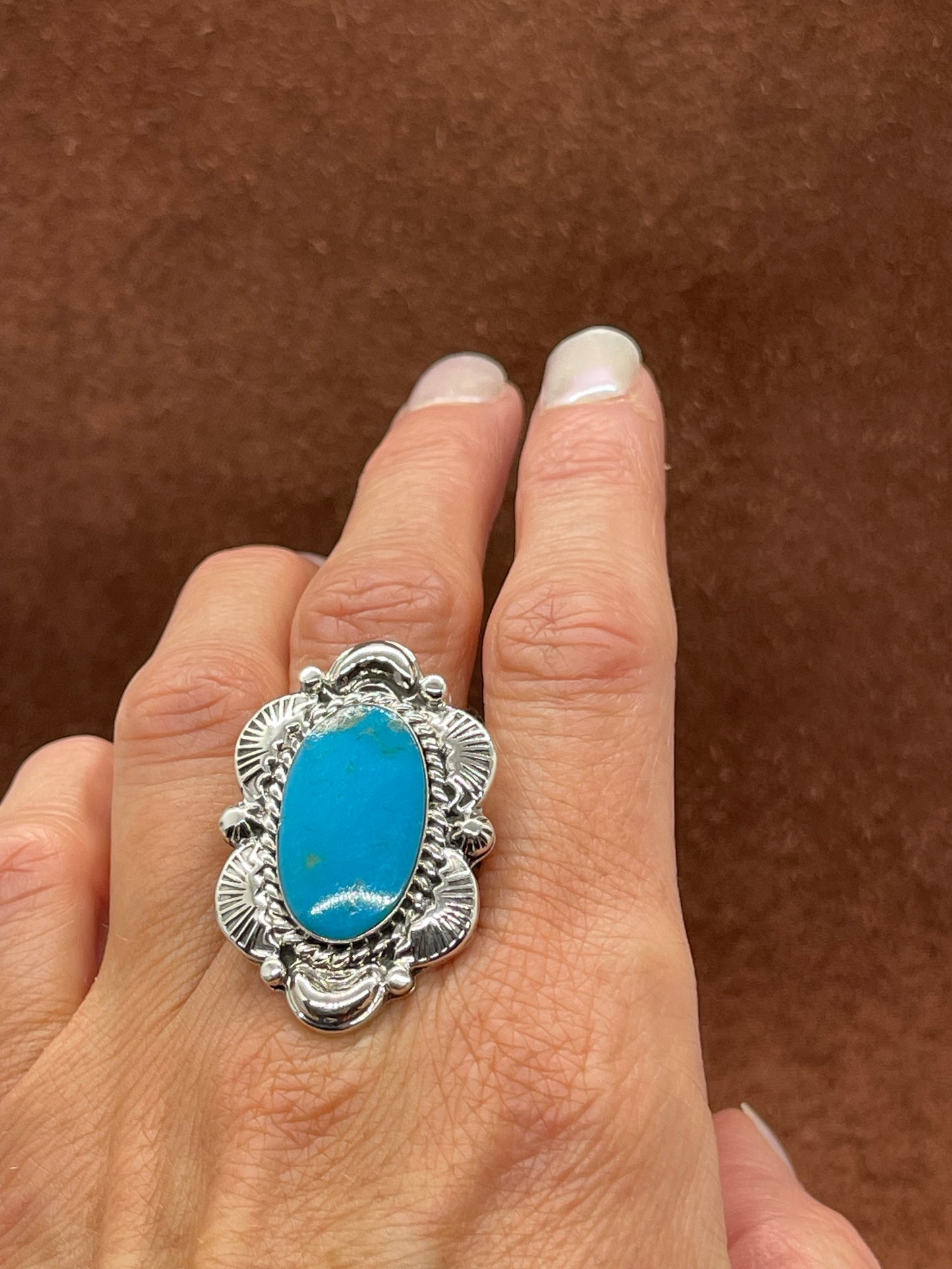 10.0 Turquoise Oval Ring by Daniel Dakai, Navajo