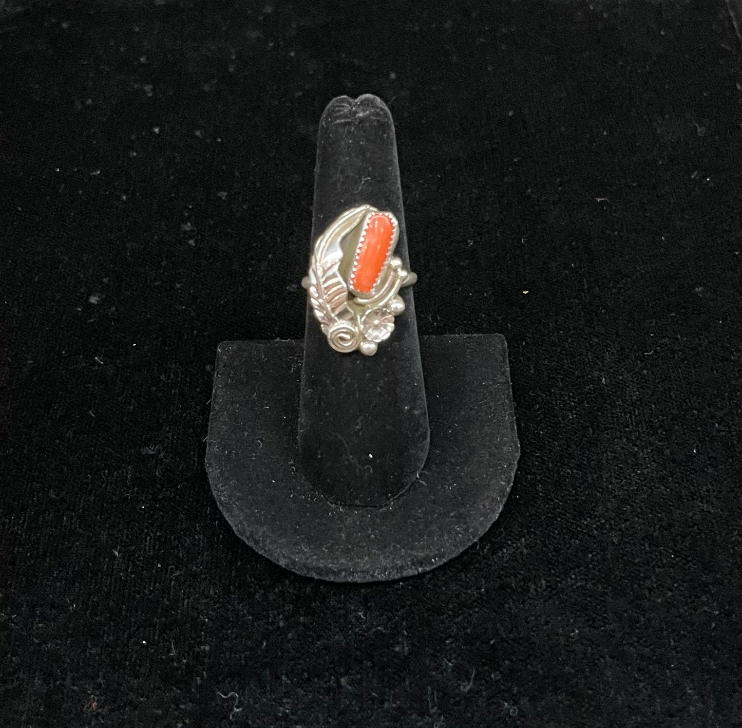 7.0 Red Coral Ring by Helena Martinez, Navajo