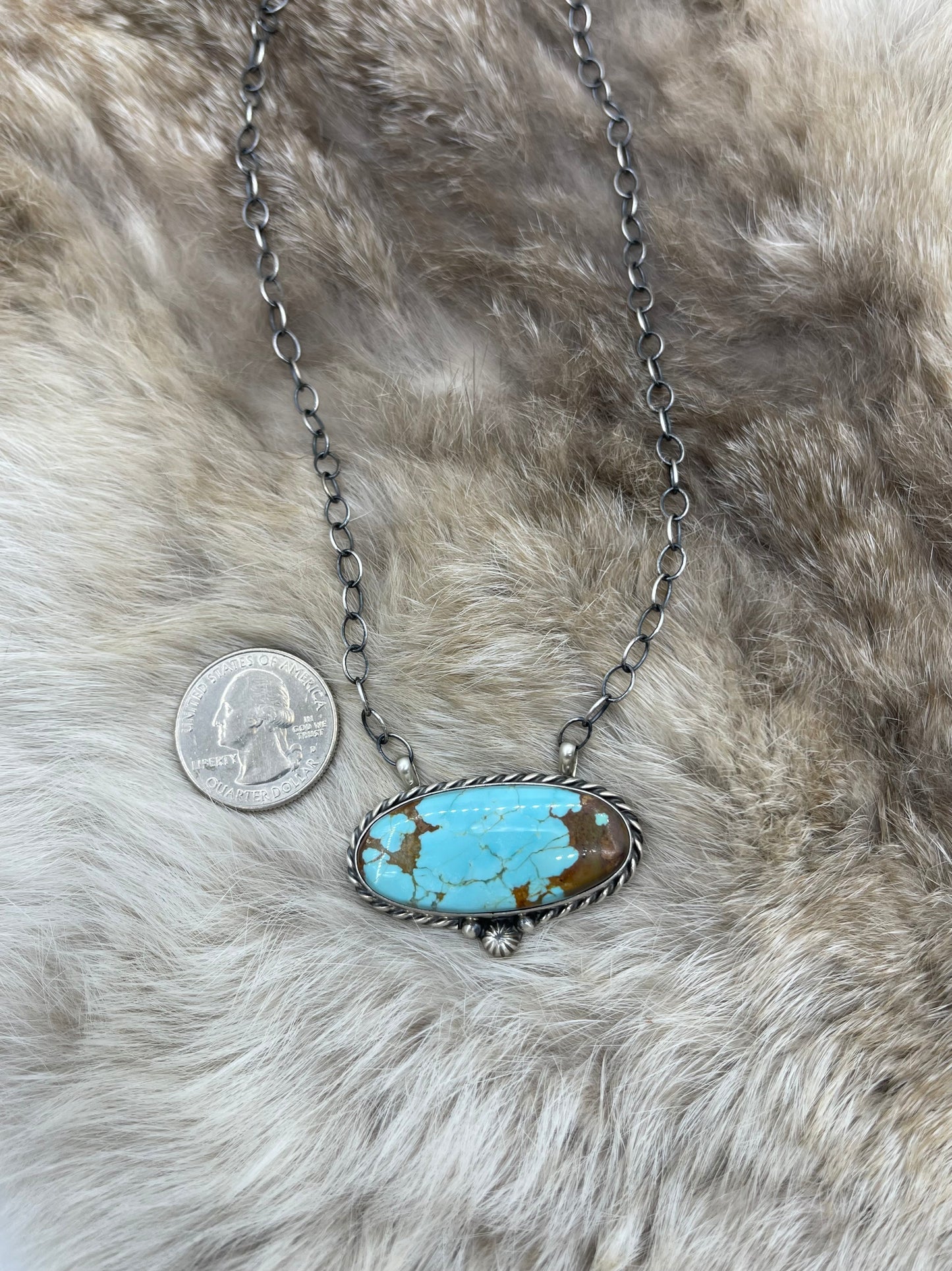 16" #8 Turquoise Oval Necklace by Chassity Belone, Navajo