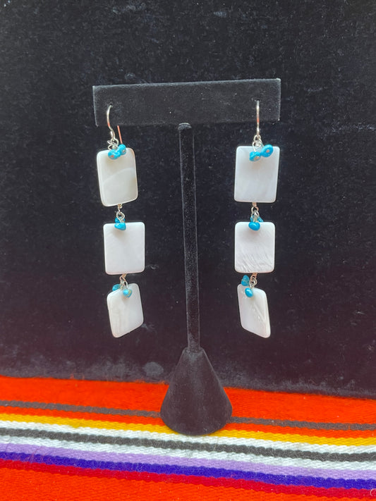 Mother of Pearl with Tiny Turquoise Nuggets Earrings