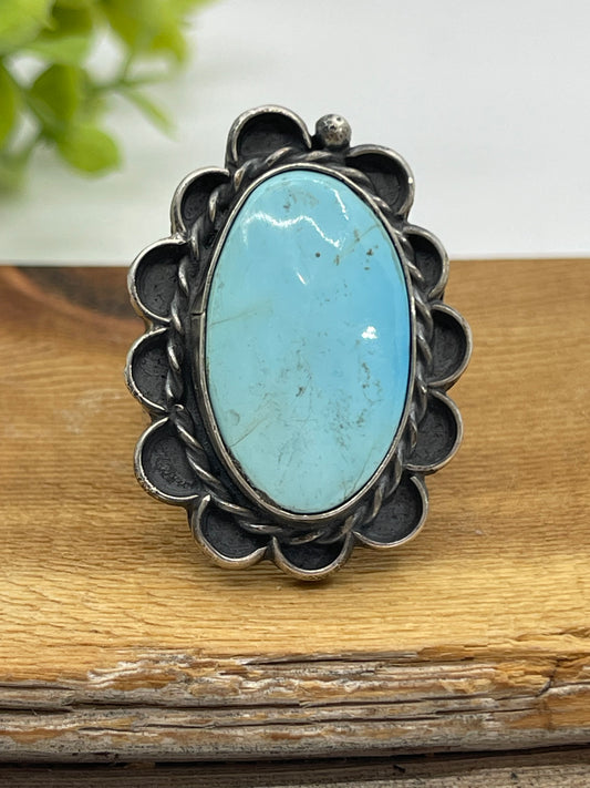 9.0 Golden Hills Turquoise Ring by Gilbert Nez, Navajo
