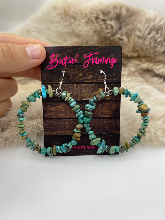 Chunk Turquoise Hoop 2” Diameter Earrings
