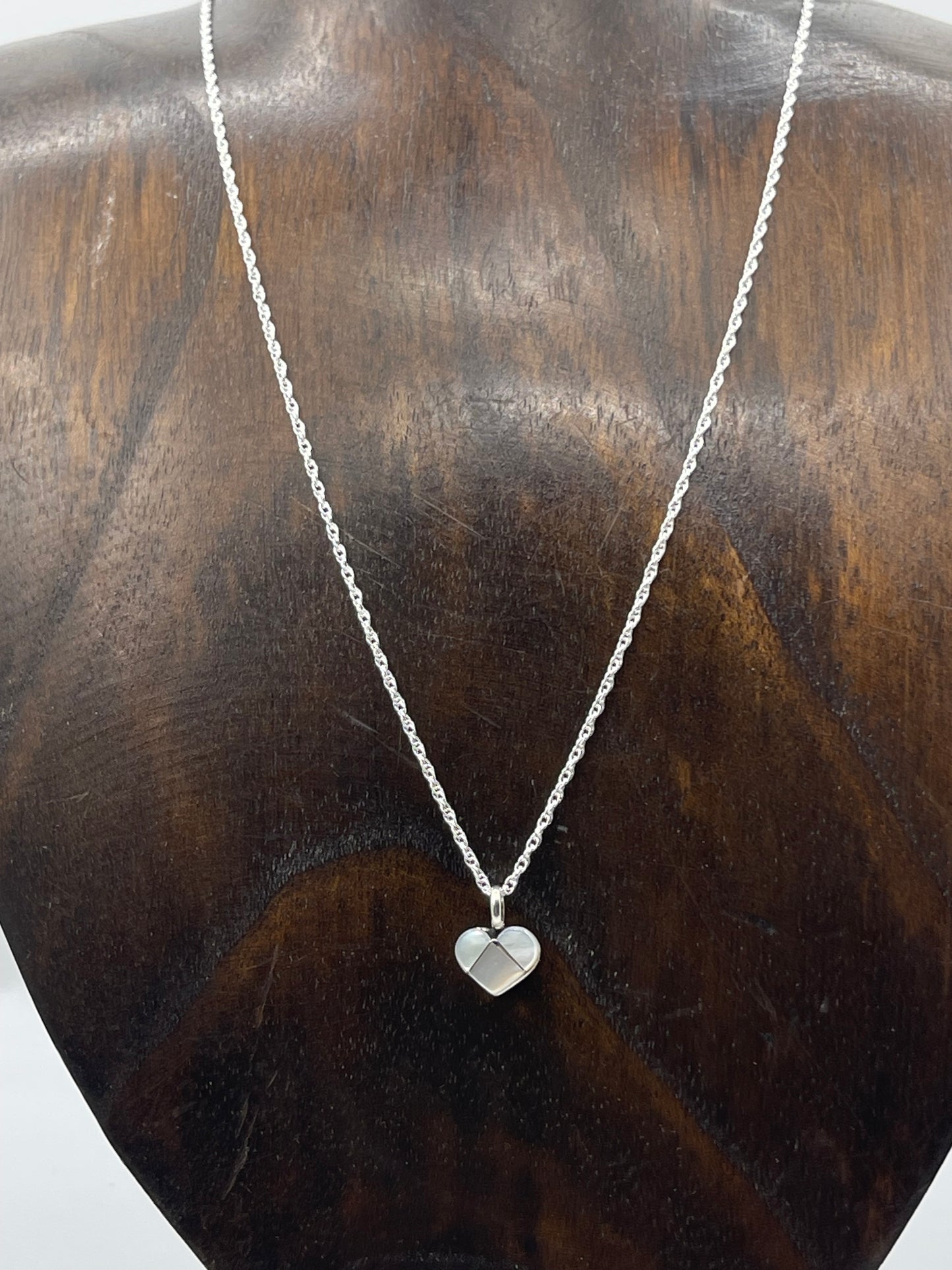 18" Dainty Mother Of Pearl Inlay Heart Necklace by Linda Chavez, Zuni