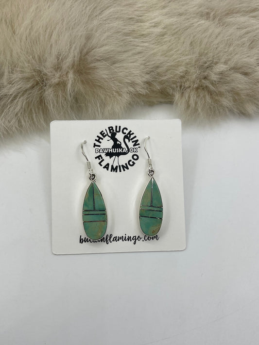 Green Turquoise Teardrop Earrings by James Manygoats, Navajo