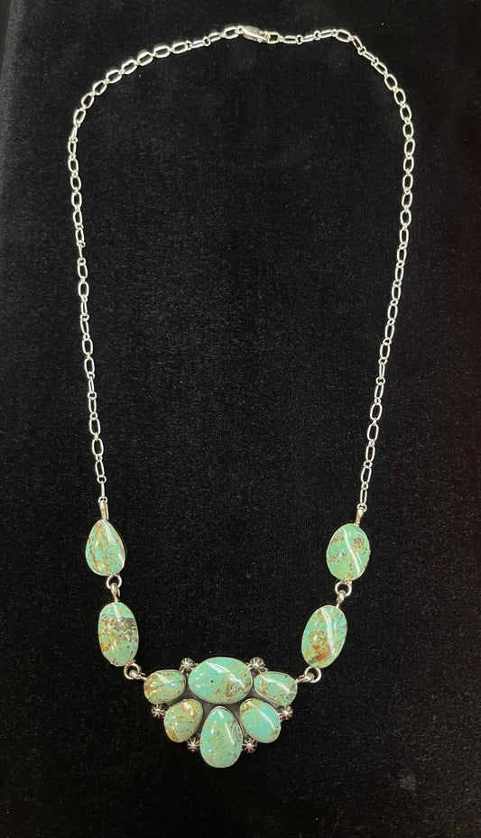 22" Kingman Turquoise Half Cluster Necklace by Arlene Lewis, Navajo