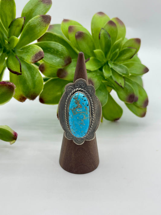 7.5 Oval Kingman Turquoise Ring By Boyd Ashley Navajo