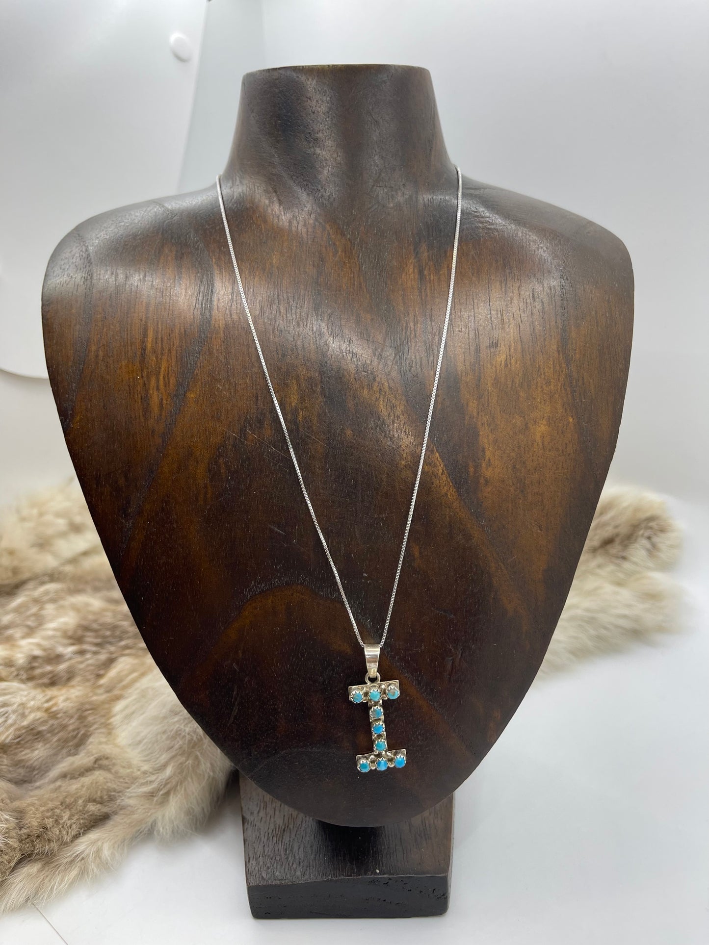 18" Turquoise Letter "I" Necklace by Scott Skeets, Navajo