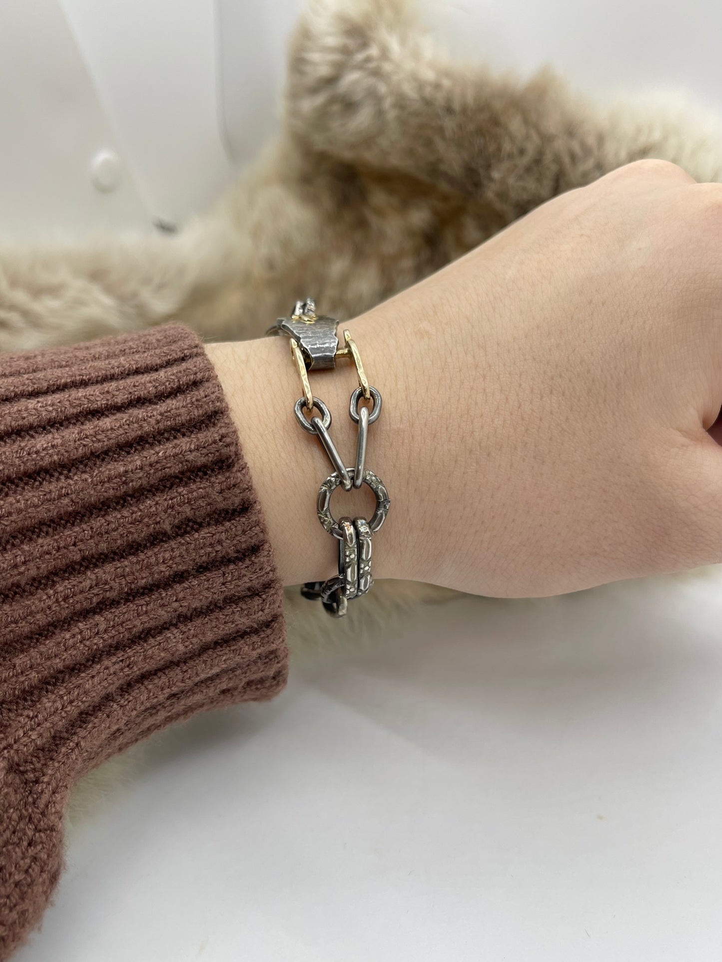 7.75" 14k Gold & Sterling "Long Trot" Bracelet By Bad Bronc