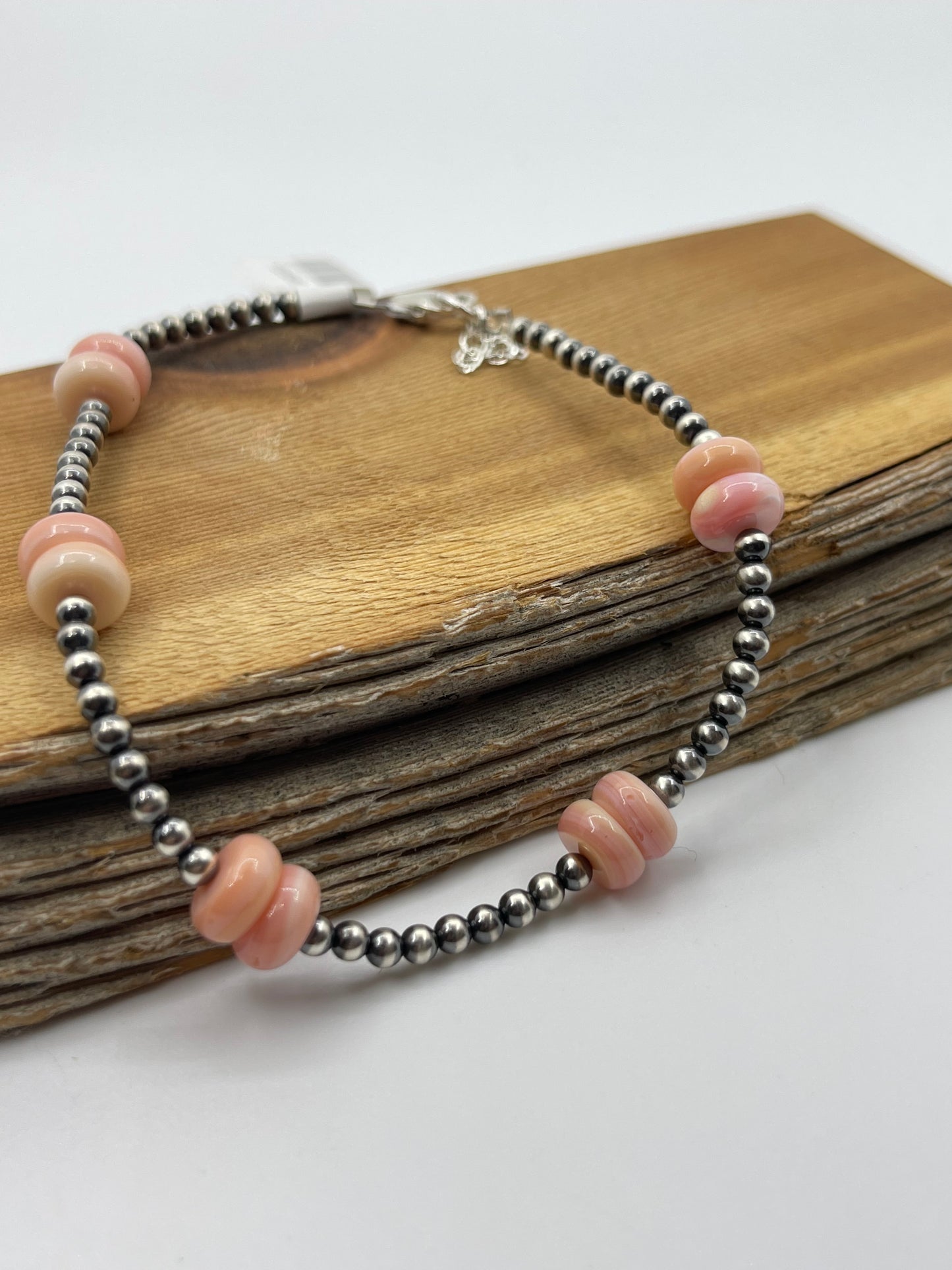 9"+1" 3mm Navajo Pearls and Pink Conch Shell Anklet