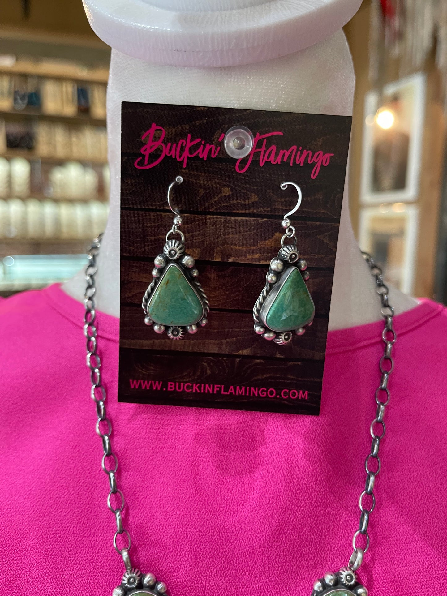 24" Turquoise Lariat Necklace and Dangle Earrings Set by Augustine Largo, Navajo