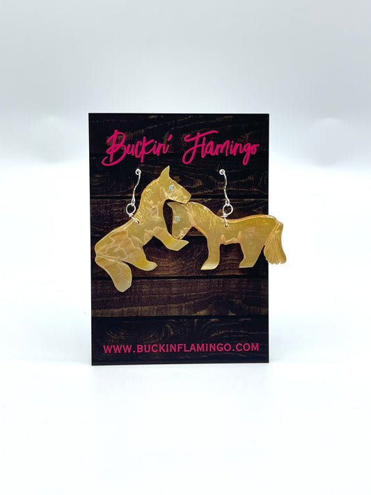 Carved Mother of Pearl Horse Earrings by Danny Lonjose, Navajo