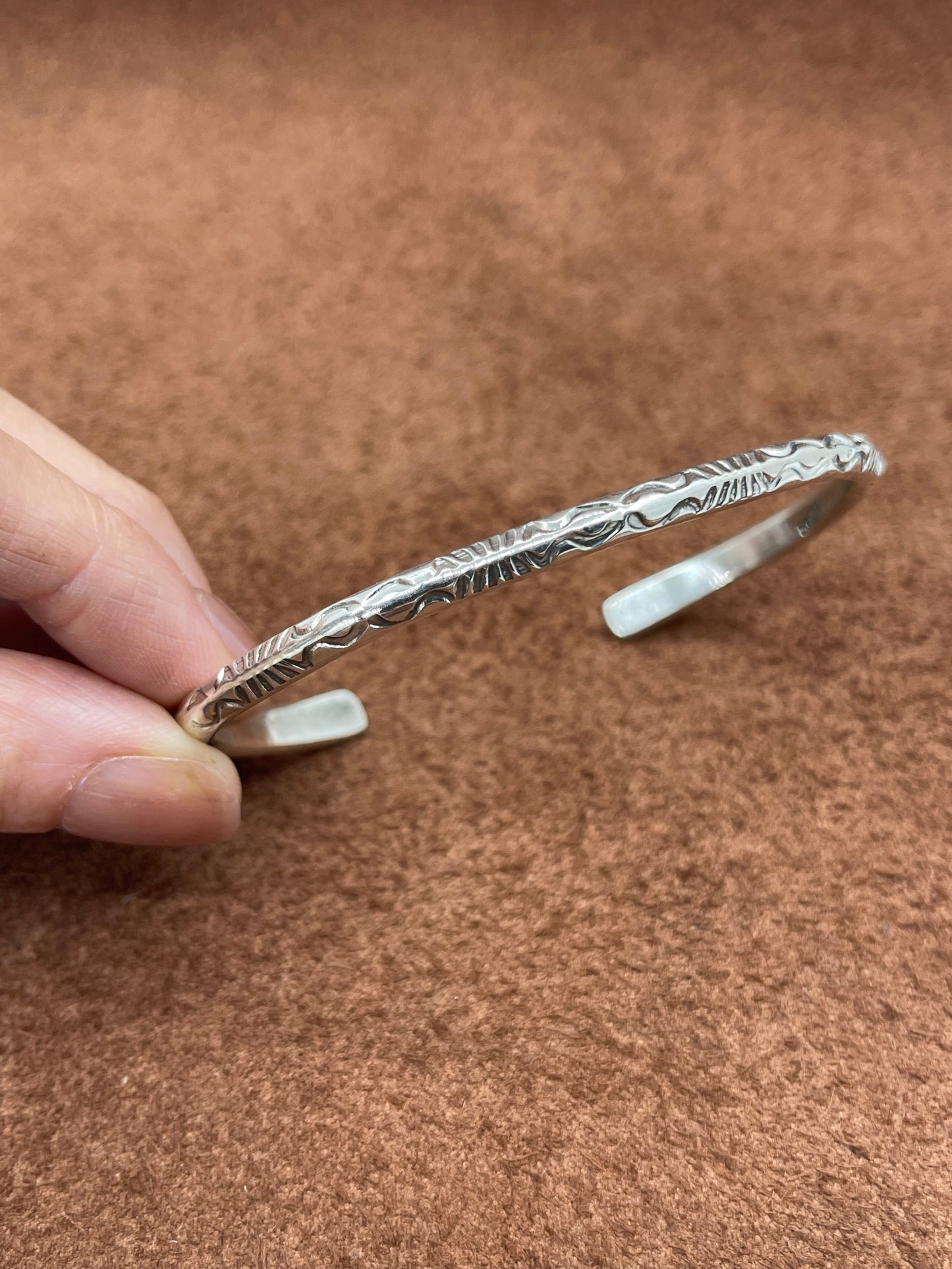 7"-8" Stamped Round Wire Cuff by Elaine Tahe, Navajo