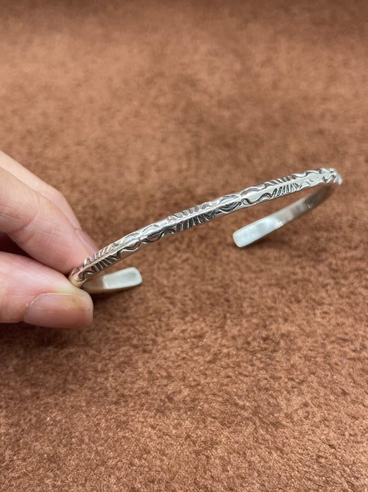 7"-8" Stamped Round Wire Cuff by Elaine Tahe, Navajo
