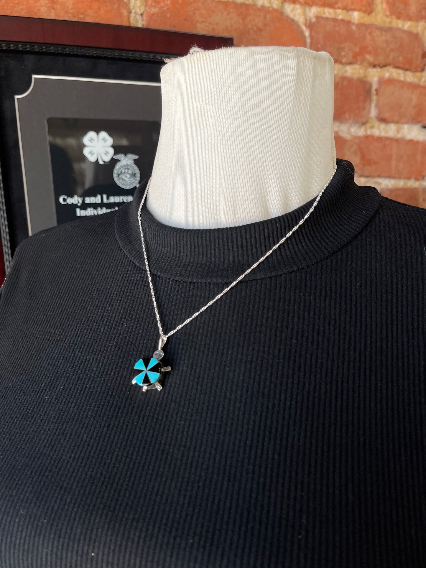 18" Turquoise and Black Inlaid Turtle by Johnson Laweka