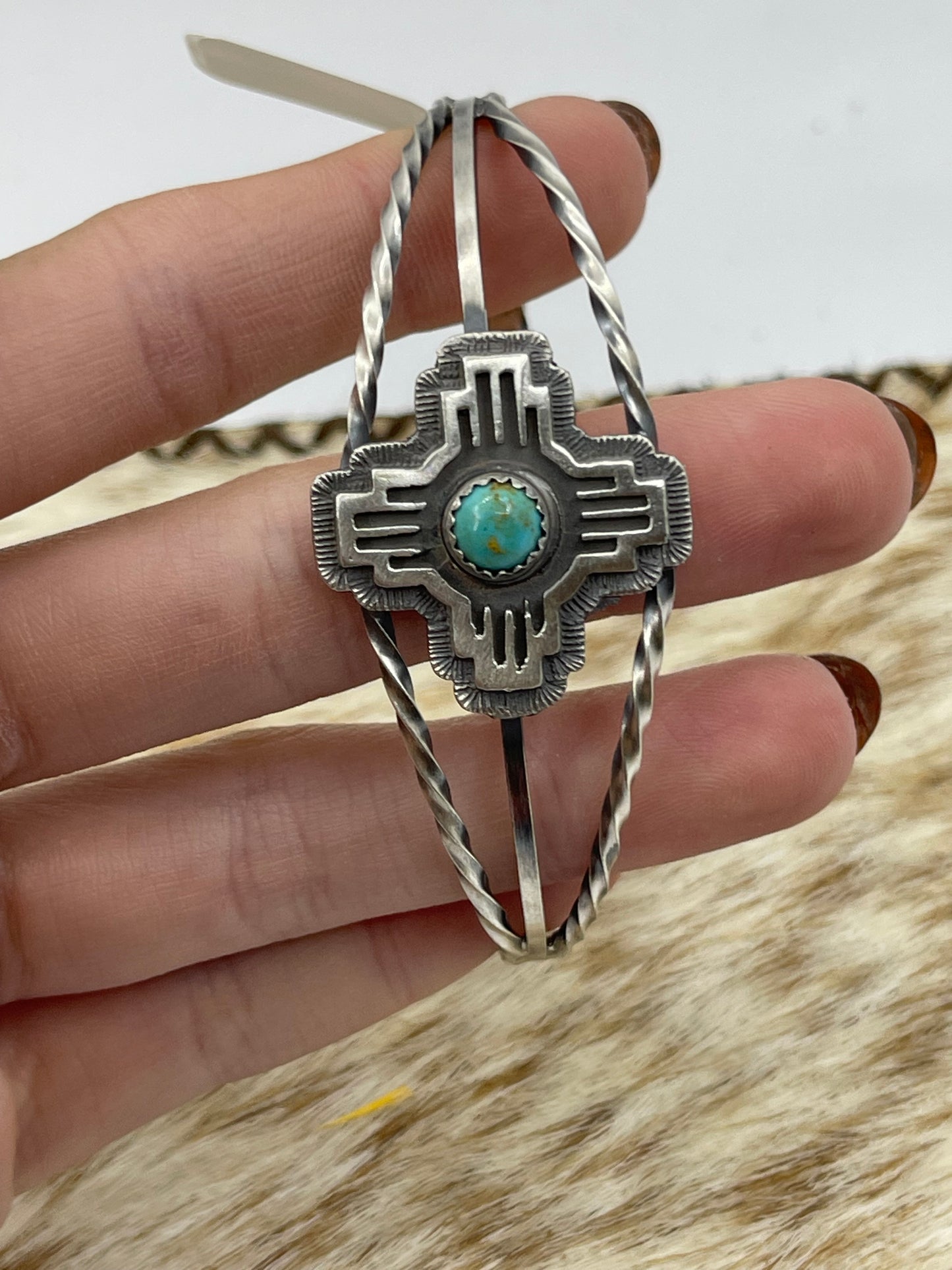 5 3/4”-7 3/4” Turquoise Zia Symbol Cuff by Robert Martinez, Navajo